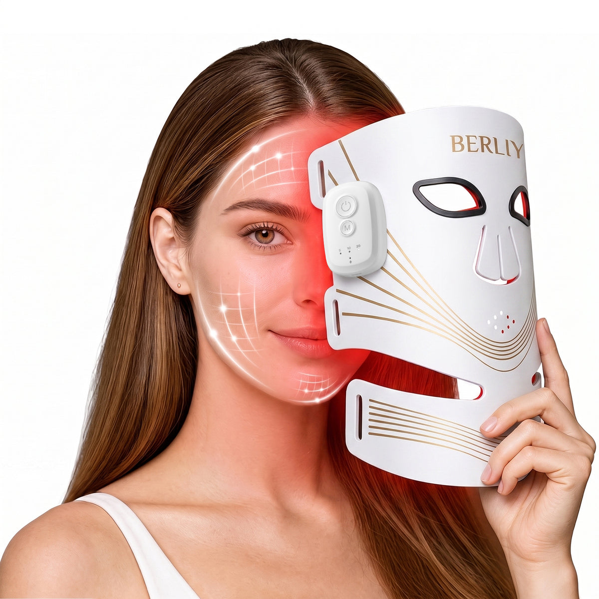 BERLIY Red Light Therapy Face & Neck Mask – Cordless LED Light Therapy Mask with 4 Modes