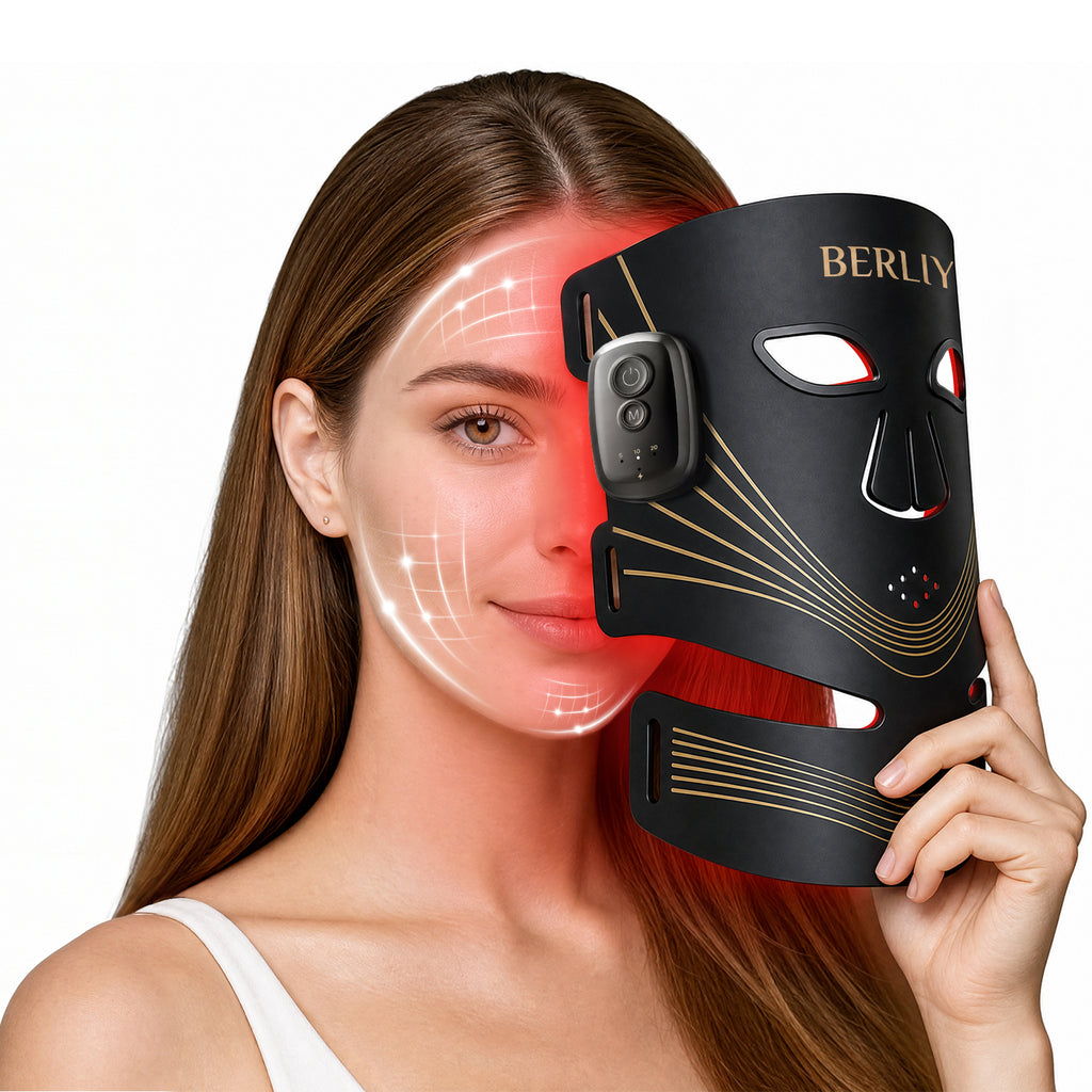 BERLIY Red Light Therapy Face & Neck Mask – Cordless LED Light Therapy Mask with 4 Modes