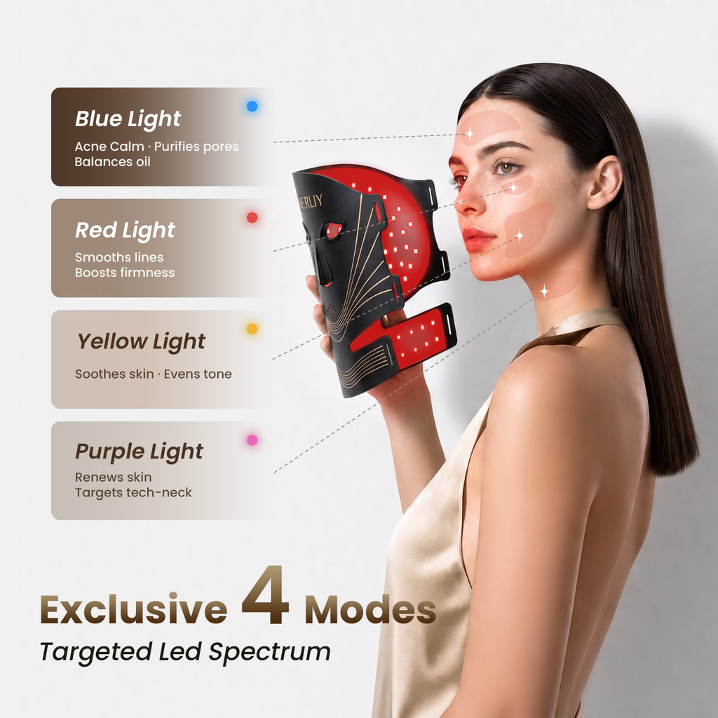 BERLIY Red Light Therapy Face & Neck Mask – Cordless LED Light Therapy Mask with 4 Modes