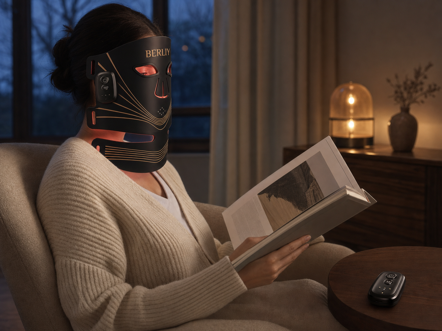 Reading during a cordless BERLIY light therapy session